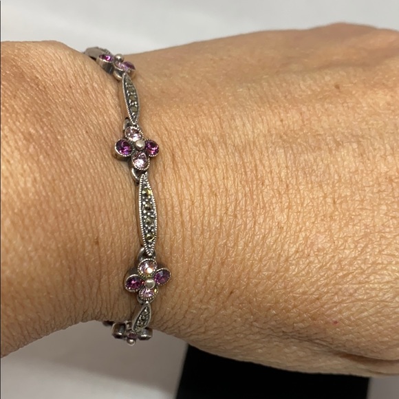 Marcasite and synthetic amethyst 925 bracelet - Picture 3 of 8